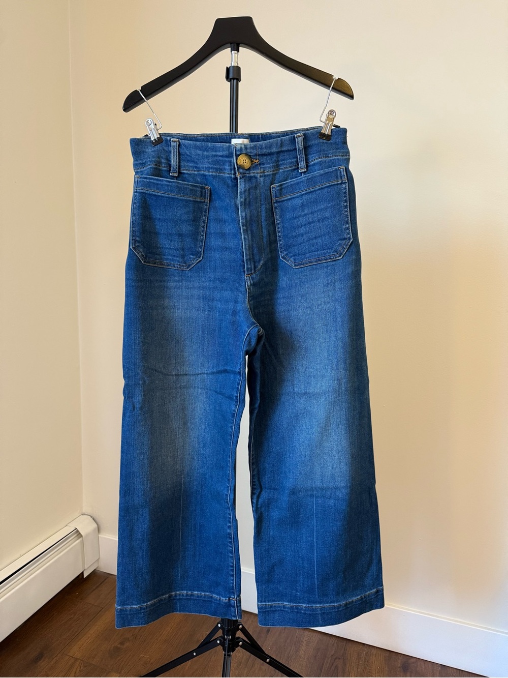 Maeve Mid-Blue Wide-Leg Denim Jeans